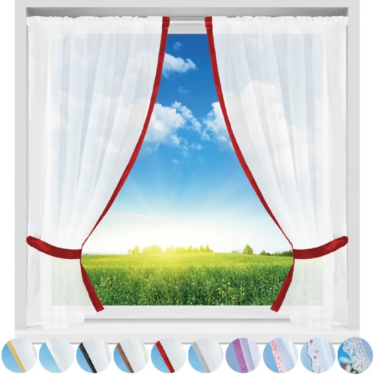 Arsvita Gardinenset Rot, 2 Schals mit Stangendurchzug und Raffhaltern, Satin, 140x120 cm.