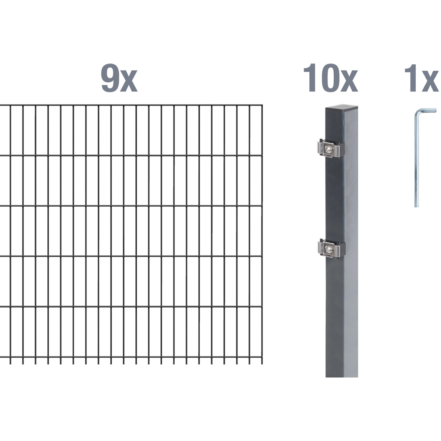 Metallzaun Grund-Set Doppelstabmatte verz. Anthrazit beschichtet 9 x 2 m x günstig online kaufen