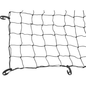 Schwarzes Ladungssicherungsnetz 1,5 x 2,2 m mit Haken zur Ladungssicherung im PKW.