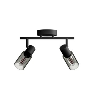 Schwarzer Philips Spot Palms Deckenstrahler, 2-flammig, mit schwenkbaren Köpfen und Rauchglas für E14 Kerzenlampen.
