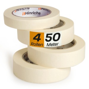 Hinrichs Kreppband, 4 Rollen: 3x 50m x 30mm, 1x 50m x 20mm, für Farben- & Tapetenzubehör.