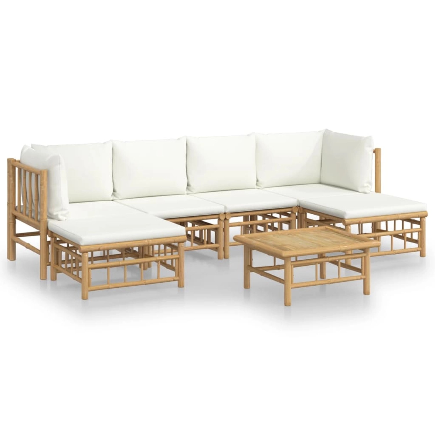 Vidaxl 7-tlg. Garten-lounge-set Mit Cremeweißen Kissen Bambus günstig online kaufen