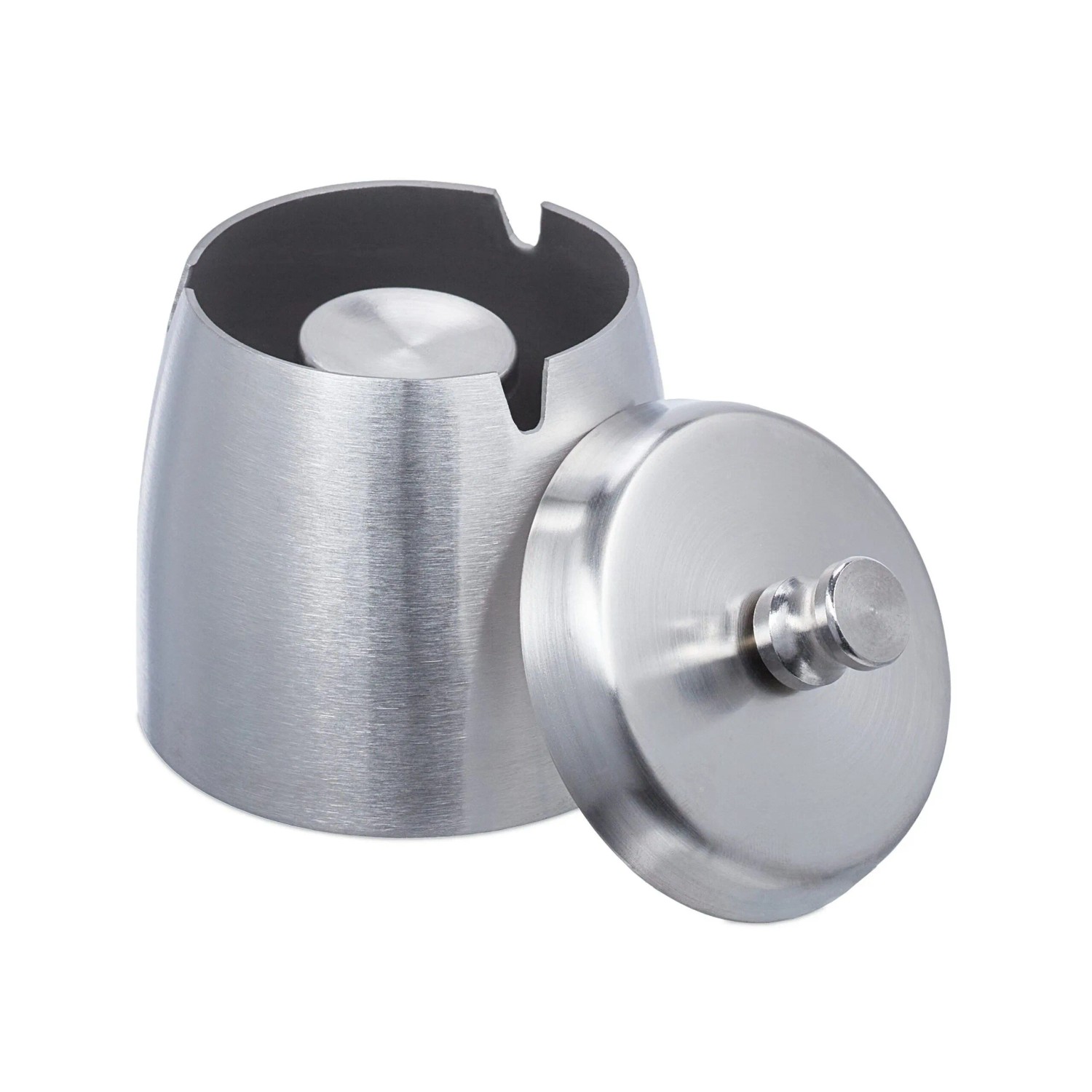 Relaxdays Aschenbecher Edelstahl Silber mit Deckel 9 cm x 7,5 cm 250 g
