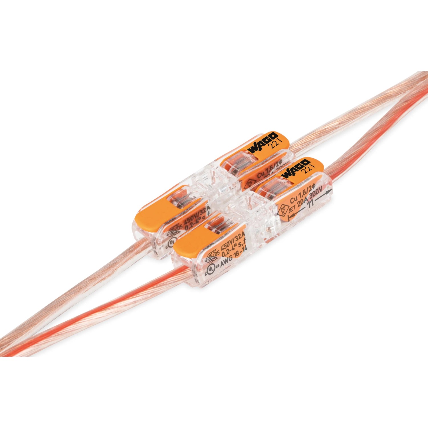Wago Durchgangsverbinder, transparent, für 0,2-4 mm² Kabel, 10er-Set.