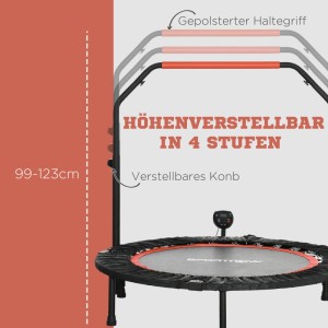SPORTNOW Fitness Trampolin, schwarz-rot, mit höhenverstellbarem, gepolstertem Handgriff (4 Stufen) und LCD-Monitor.