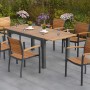 Merxx Gartenmöbel-Set Santorin, 7-teilig mit Ausziehtisch und Stapelsesseln aus Akazienholz und Aluminium.