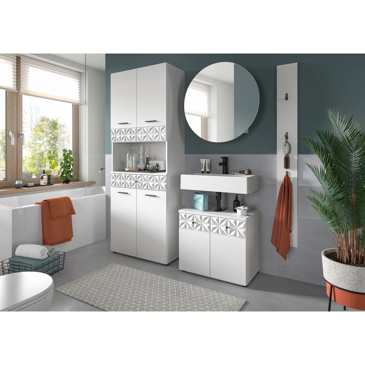 Badkombination Prisma m. Hochschrank Weiß 187 cm x 176 cm x 37 cm 3-tlg._4