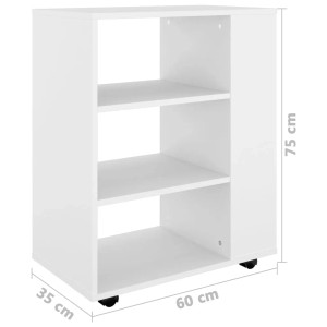 Weißer Rollschrank (60x35x75 cm) aus Holzwerkstoff mit 3 offenen Fächern für Büro.