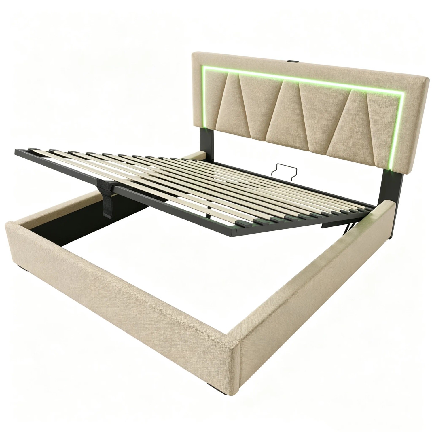 okwish Polsterbett 140x200cm mit LED USB C Stauraum Jugendzimmer Beige ohne Matratze