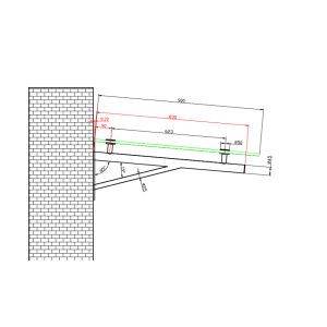 Technische Zeichnung Glasvordach Elbrus 250x120 cm mit Maßen und Wandbefestigung.