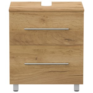 Posseik Waschbeckenunterschrank Mondial Universal 55 cm in Eiche Gold mit zwei Schubladen und Standfüßen.