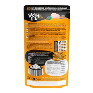 Lucky Lou Katzen-Nassfutter Ente, 125g. Alleinfutter mit Ente und Superfood für Katzen.