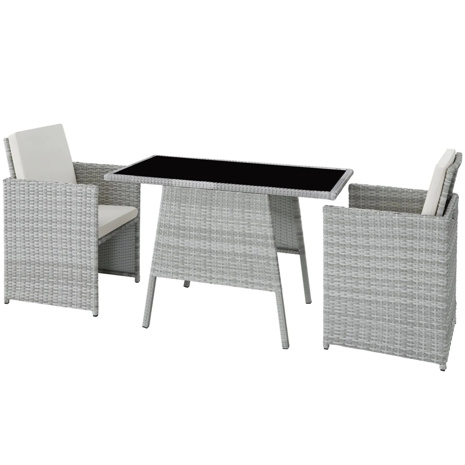 Tectake Rattan Sitzgruppe Lausanne Für 2 Personen Widerstandsfähig  52 50 x 56 x 88 cm Hellgrau
