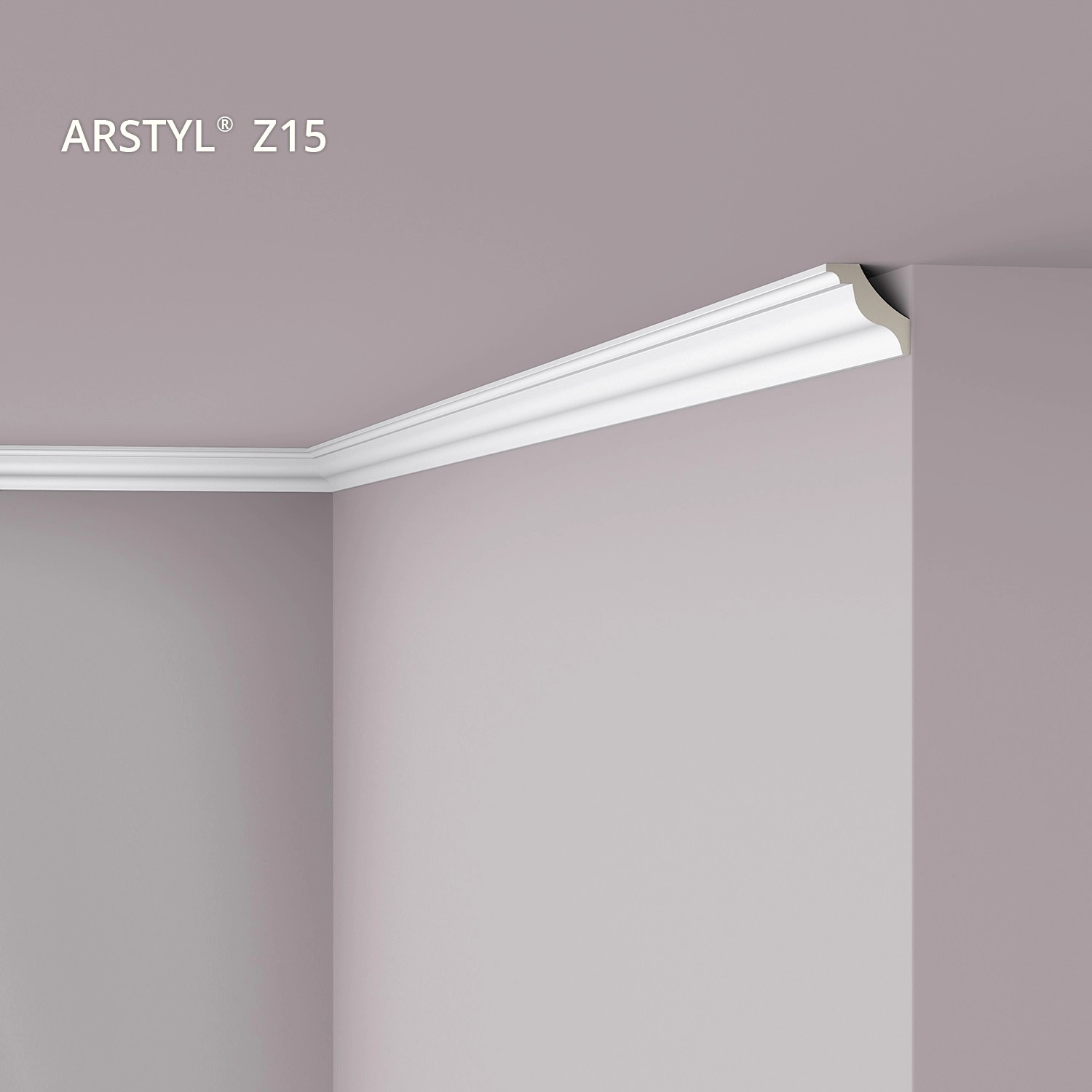 Weiße NOEL & MARQUET Eckleiste Z15 ARSTYL als Deckenabschluss im Raum.