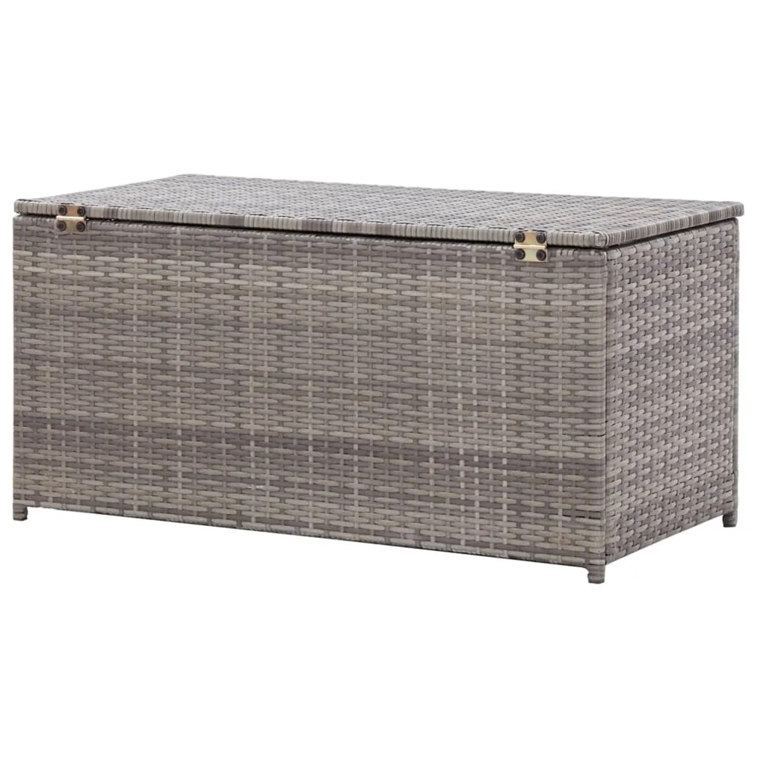 Graue VidaXL Gartenbox aus Poly Rattan, 100x50x50 cm, ideal zur Aufbewahrung im Garten.