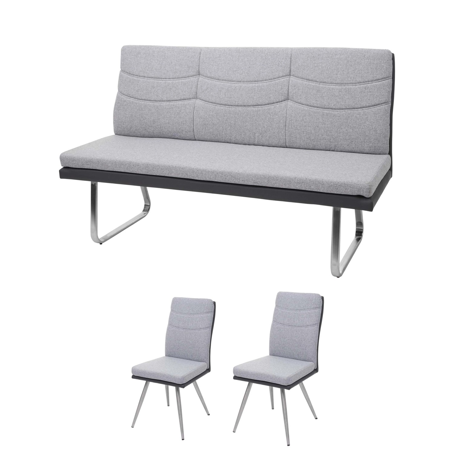 MCW Esszimmer Set G54 3-teilig Grau Bank 180cm günstig online kaufen