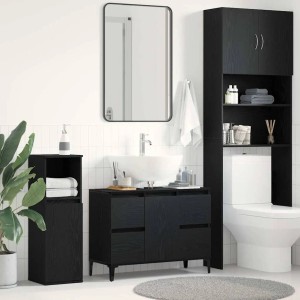 vidaXL Waschbeckenschrank in Schwarz Eichen-Optik mit Tür, Schublade und Regal.