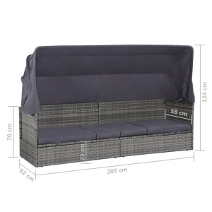 Graues vidaXL Gartenbett mit Baldachin aus Polyrattan, 205x62 cm, ideal zum Entspannen im Garten.