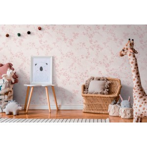 Kinderzimmer mit A.S. Creation Vliestapete Blümchen in Creme-Rosa.
