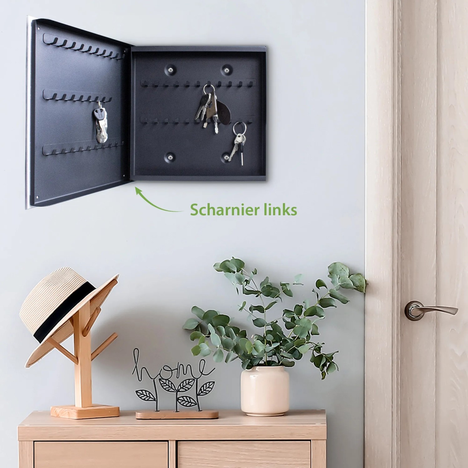 Banjado Schlüsselkasten mit E-Gitarren Motiv, 30x30cm, schwarz, 50 Haken, Magnettafel.