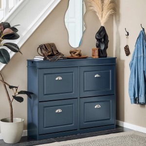SoBuy Schuhschrank mit 4 Klappen Schuhkommode MDF Schuhregal 105x82x24cm Blau FSR79-B