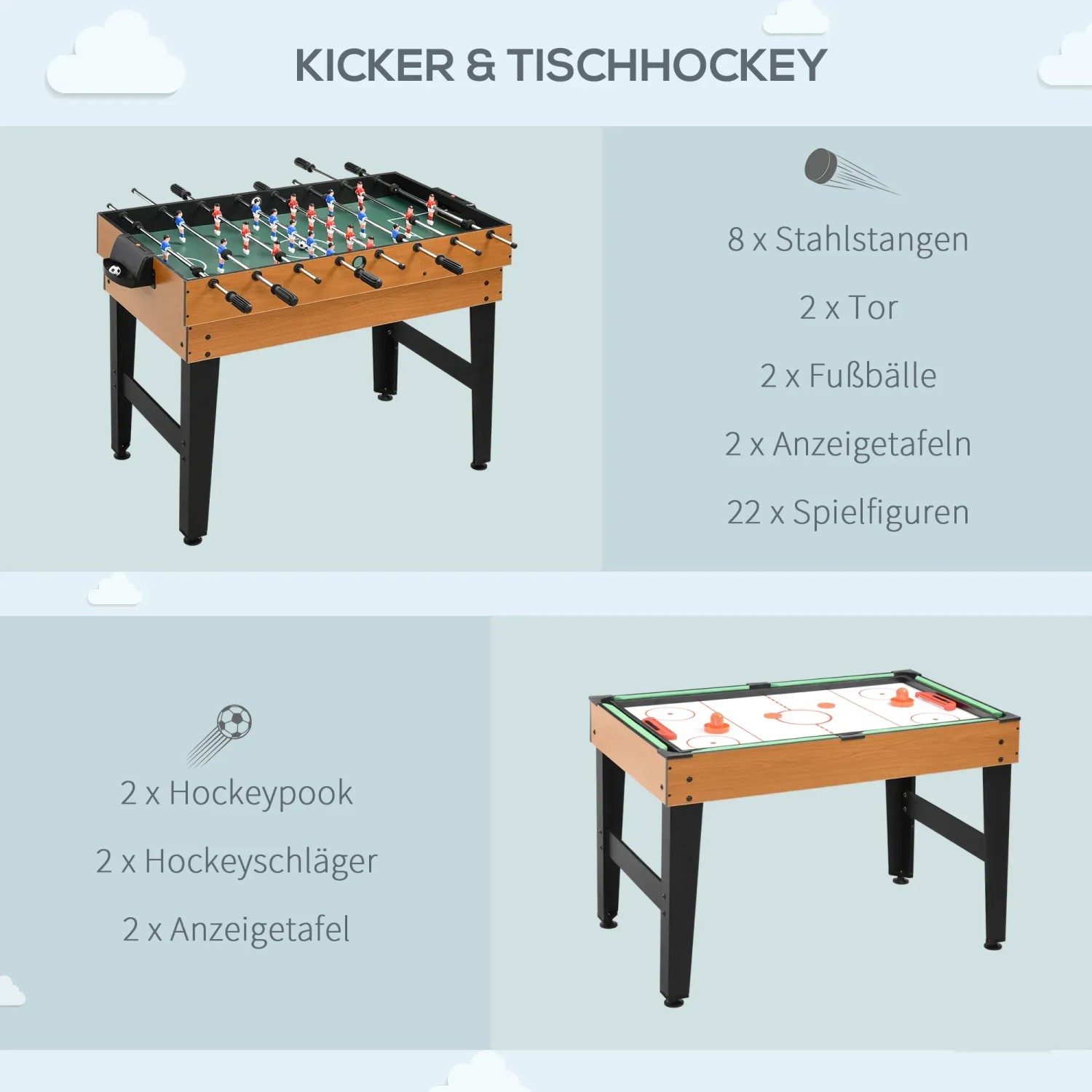 Multigame Spieltisch mit Kicker, Tischhockey, Billard und Tischtennis für Spiel & Spaß.