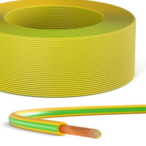5m Erdungskabel 6mm²: Flexible PVC Aderleitung (H07V-K) für PV-Anlagen, gelb-grün.