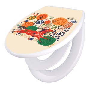 Banjado Familien WC-Sitz mit rotem Pferde-Motiv. Klodeckel mit integriertem Kindersitz und Absenkautomatik.