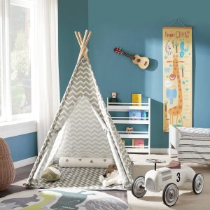 SoBuy Kinderzelt Indoor mit Fenster Spielzelt Spielhaus Weiß-Grau 109x165x109cm OSS03