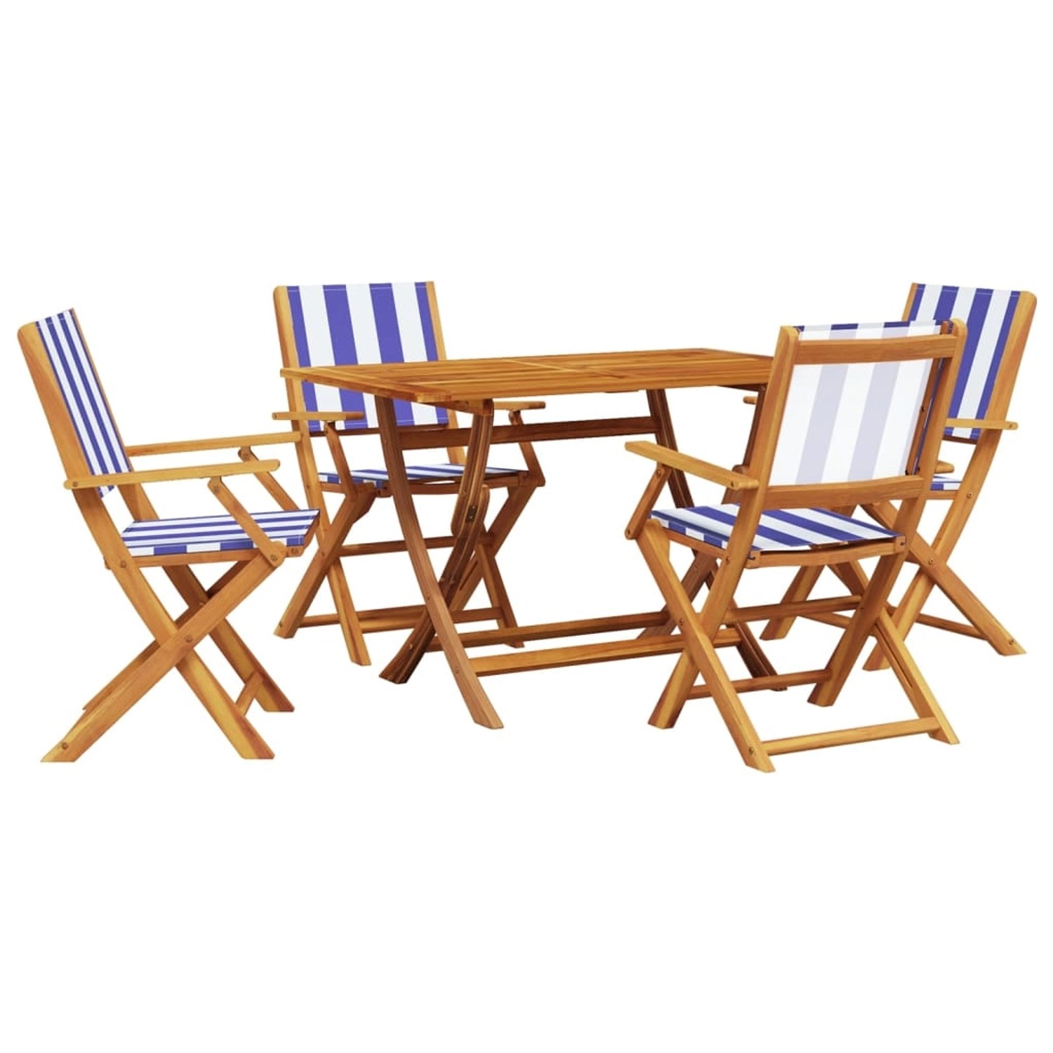 vidaXL 5-Tlg Garten-Essgruppe Stoff und Massivholz Blau und Weiß 3281705