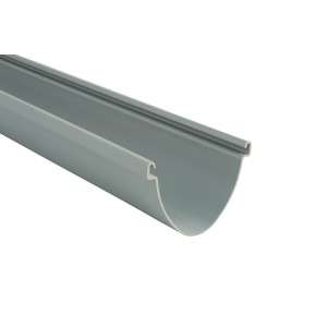 Graue Marley Duplex Dachrinne RG 80, 3 m lang, aus Kunststoff.