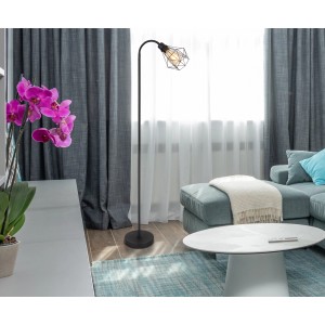 Schwarze, matte Globo Stehlampe Isabella im modernen Design mit Metallgeflecht.