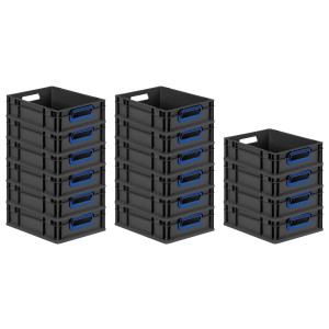 PROREGAL SuperSparSet 16x Eurobox Nextgen Color HxBxT 12x30x40cm 11 Liter Griffe Blau Offen Schwarz Eurobehälter Transportbox Transportbehälter
