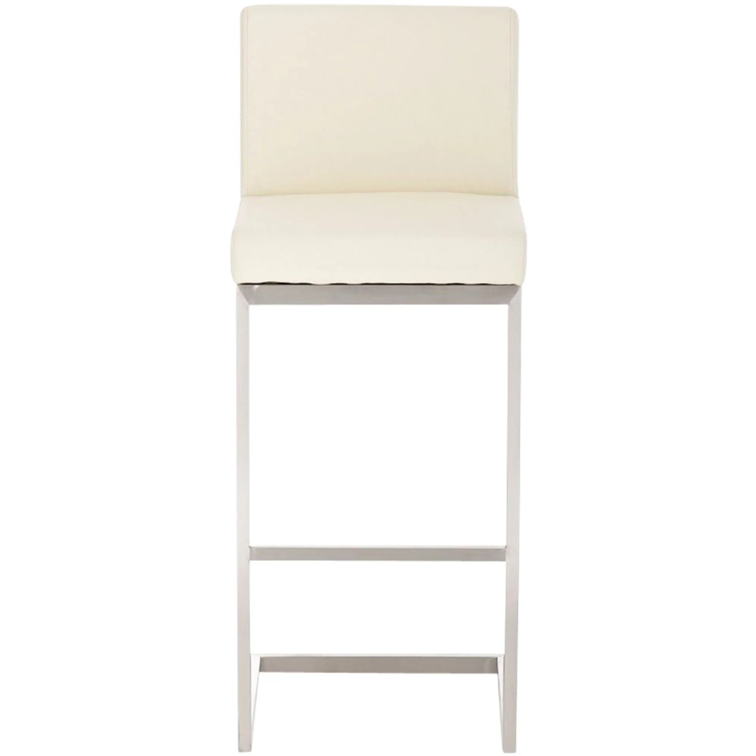 Eleganter Barhocker Paros mit cremefarbenem Kunstlederbezug und gebürstetem Edelstahlgestell. Modernes Design für Küche.