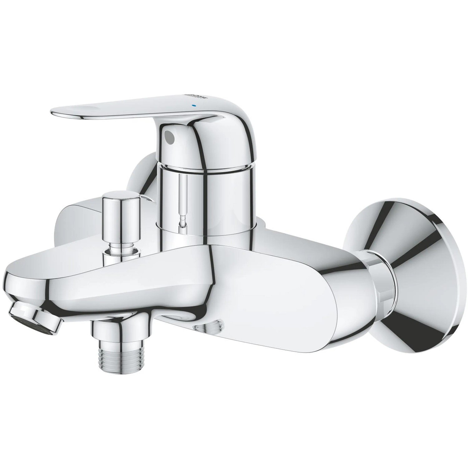 Glänzende Grohe Einhand-Wannenbatterie Swift für die Wandmontage im Badezimmer.