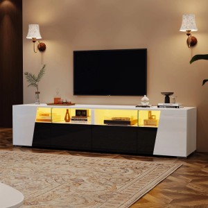 okwish TV Schrank mit Hochglanz LED Schubladen Stauraum Wohnzimmer 180x38.5x45cm Weiß