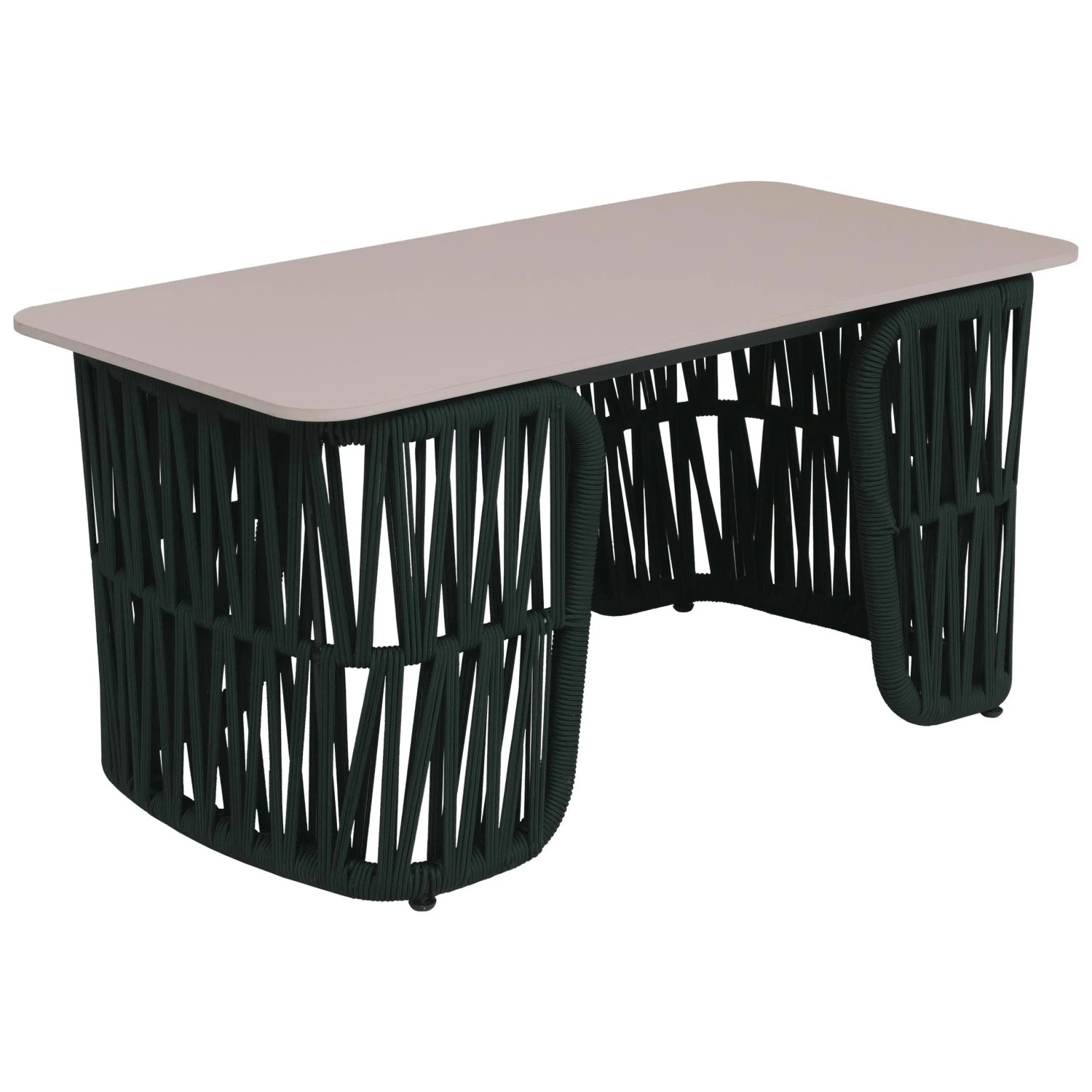 MCW Loungetisch P90 Seilgeflecht Sinterstein 43x90x45cm Grün Platte Creme