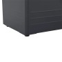 Anthrazitfarbene Stahl-Aufbewahrungsbox, Detail der Basis mit schwarzen Füßen und horizontalen Rillen.