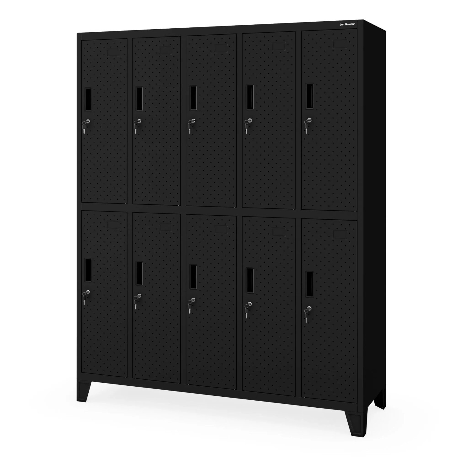 JAN NOWAK Arbeitsschutz-Kleiderschrank mit Fächern Perforiert 10 Fächer BARTEK PRO Schwarz 172×136×45cm