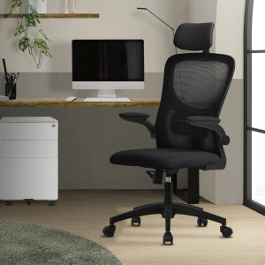 Ergonomischer ML-Design Bürostuhl, schwarzer Schreibtischstuhl mit Mesh-Rückenlehne.