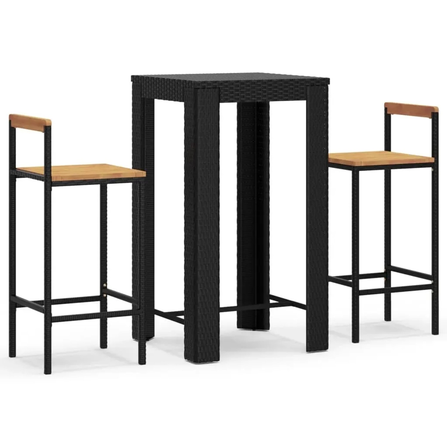 vidaXL 3-Tlg Gartenbar-Set Schwarz Poly Rattan & Massivholz Akazie 3187710
