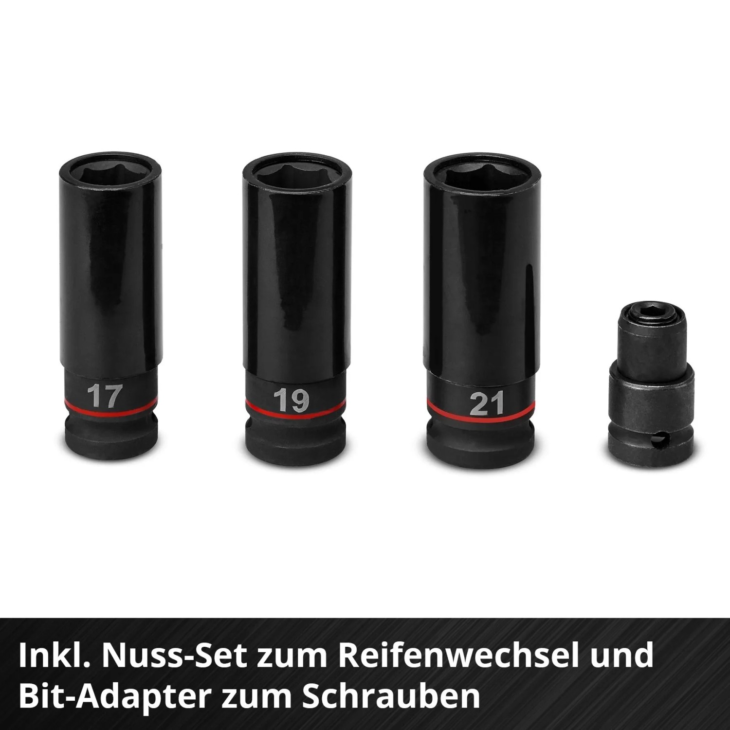 Nuss-Set und Bit-Adapter für Einhell Akku-Schlagschrauber Impaxxo 18/450 (17, 19, 21 mm)