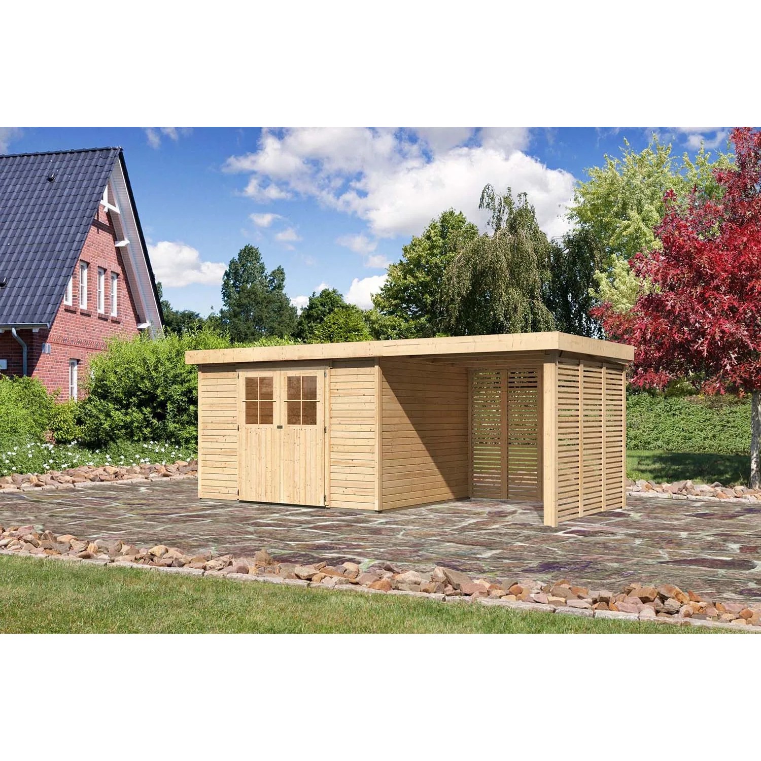 Karibu Holz-Gartenhaus Boras Natur Flachdach Unbehandelt 298 cm x 242 cm