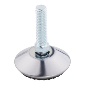 Glänzender, neigbarer Stahl-Verstellfuß Ø40mm mit M8 Gewinde für Möbelbeine. Robuster Stellfuß mit Bodenschützer.