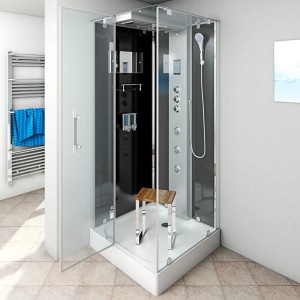 AquaVapore Dampfdusche D38-03L3 80x80 cm mit Regendusche, Handbrause und Hocker.