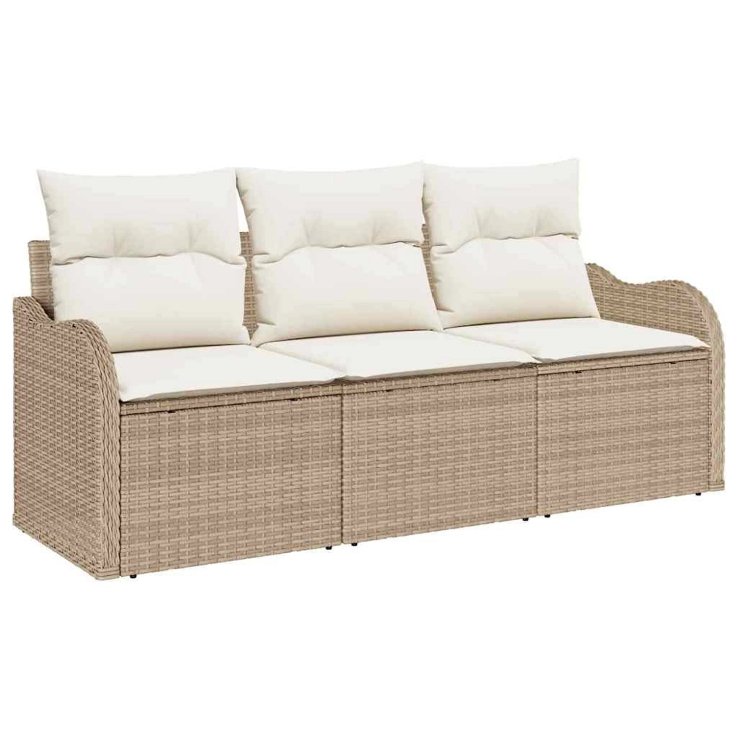 vidaXL Garten-Sofa-Set mit Kissen 3-Tlg Beige Poly Rattan 3345561 günstig online kaufen