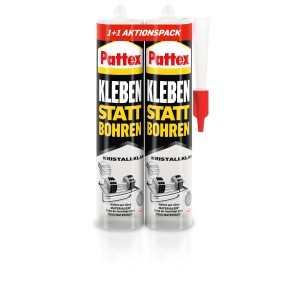 2 Kartuschen Pattex Kleben statt Bohren Kristallklar Montagekleber, transparent, für diverse Materialien.