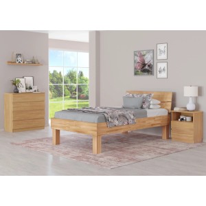 Buche Massiv Seniorenbett 120x220 mit Rollrost, Einzelbett in Überlänge. Hohe Sitzkante für leichtes Aufstehen.