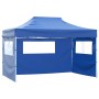 Blaues Falt-Partyzelts 3x4m mit Seitenwänden und Stahlrahmen für Outdoor-Events.