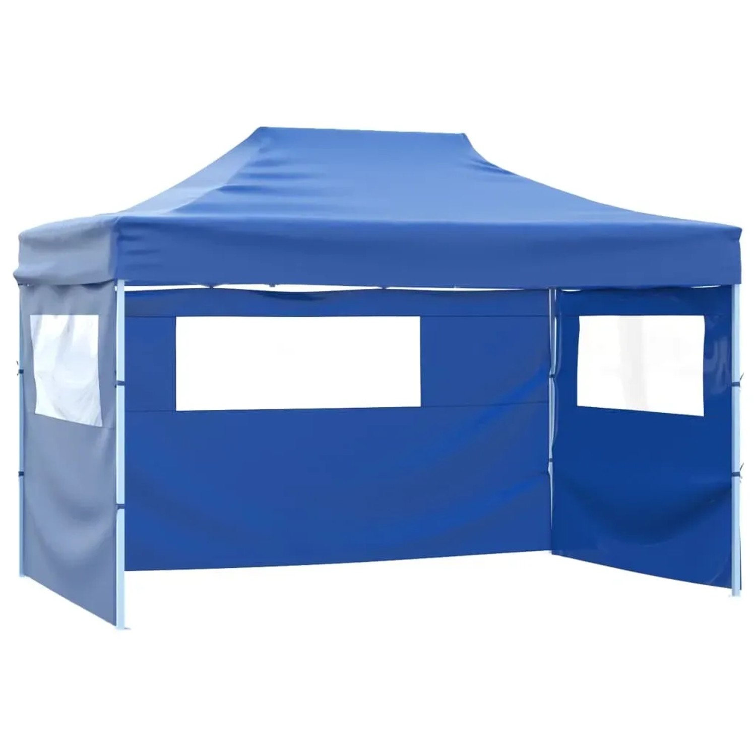 Blaues Falt-Partyzelts 3x4m mit Seitenwänden und Stahlrahmen für Outdoor-Events.